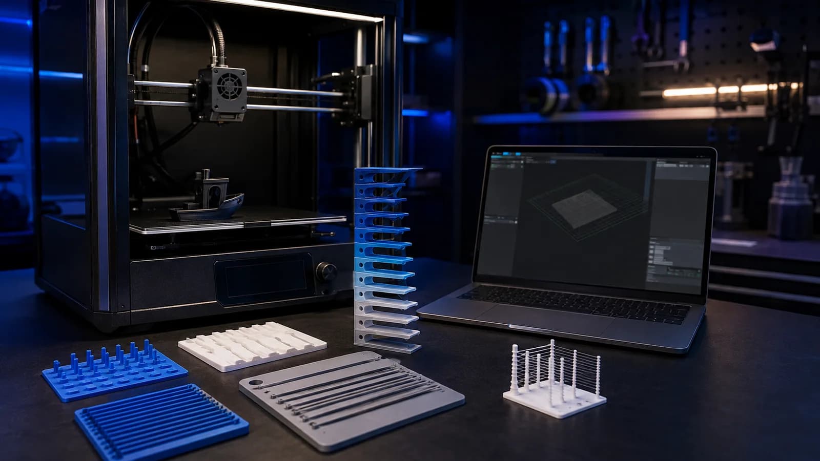 OrcaSlicer kalibrasyon modelleri bulunan 3D yazıcı çalışma masası