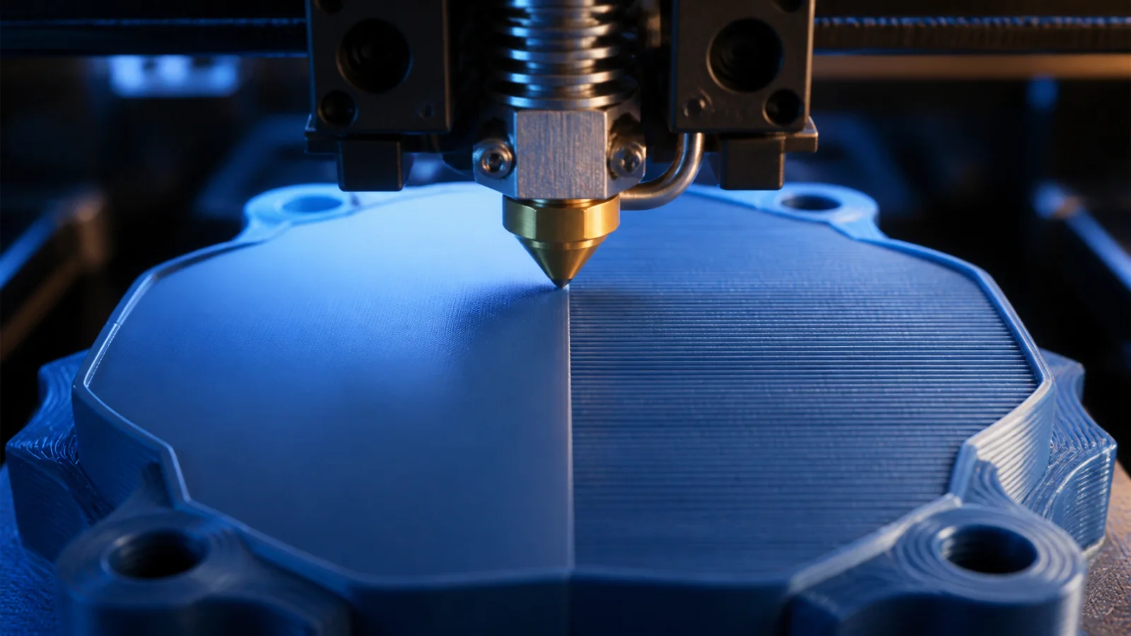 Nozzle'ın düz bir 3D baskı üst yüzeyinde ince paralel ütüleme geçişleri oluşturması
