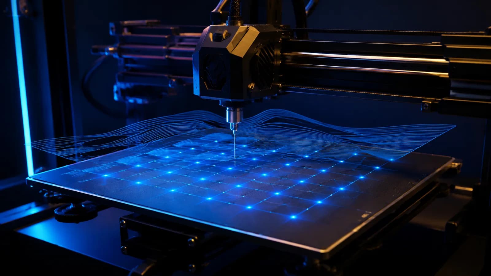 Prob ile farklı noktalarda ölçülen 3D yazıcı tablasının teknik görünümü