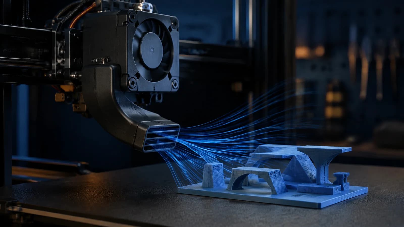 Nozzle çevresindeki parça soğutma fanından 3D baskıya yönelen hava
