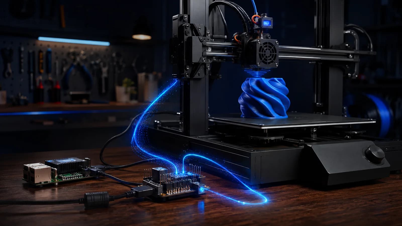 Tek kart bilgisayar ve kontrol kartıyla çalışan Klipper tabanlı 3D yazıcı