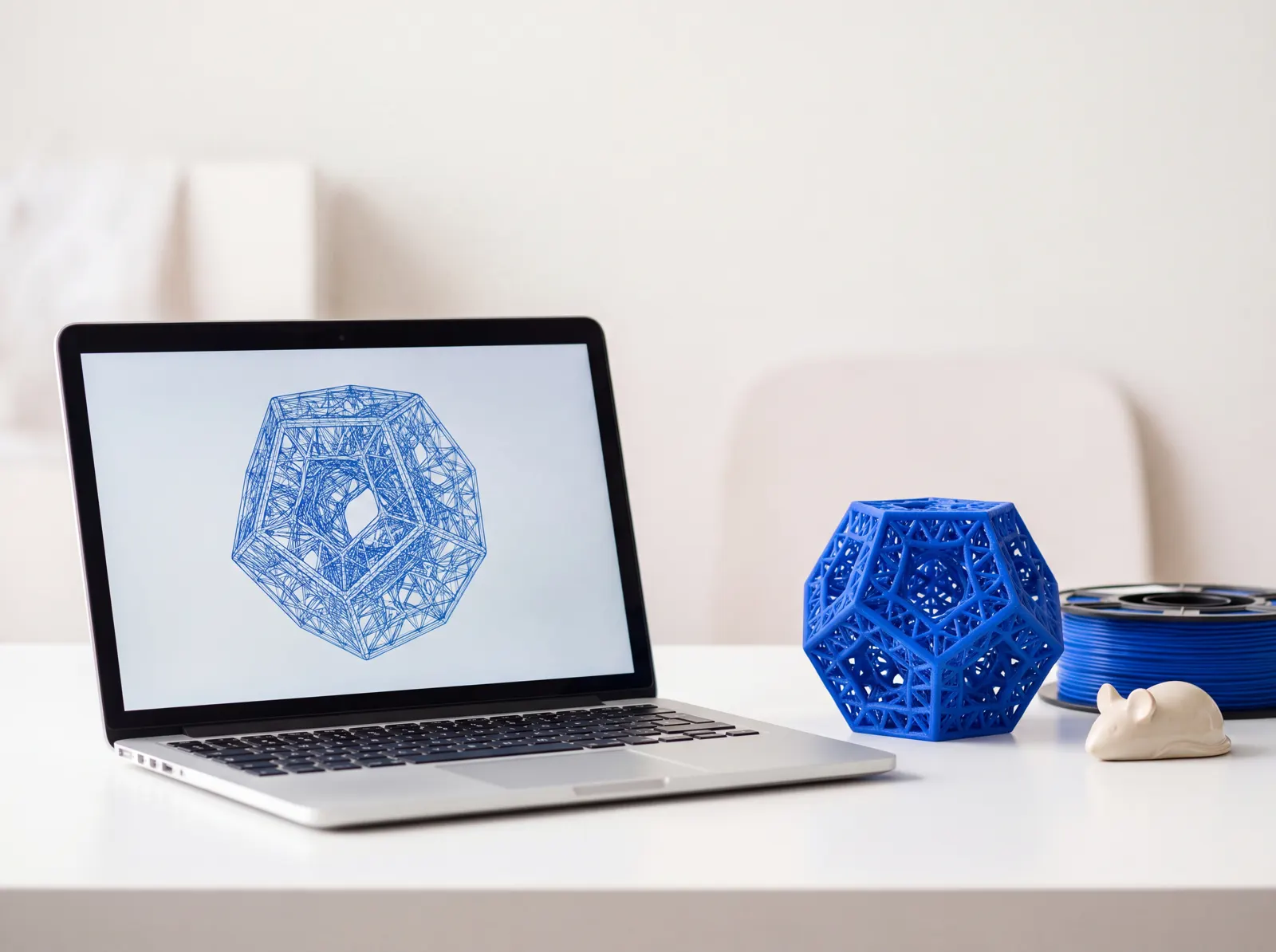 Ekrandaki 3D model ve basılmış hali yan yana